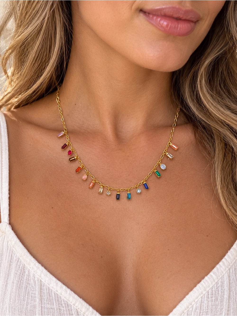 NWOT
1.90 ct. t.w. Multi-Gemstone Drop Necklace in 18kt Gold Over Sterling. 18"